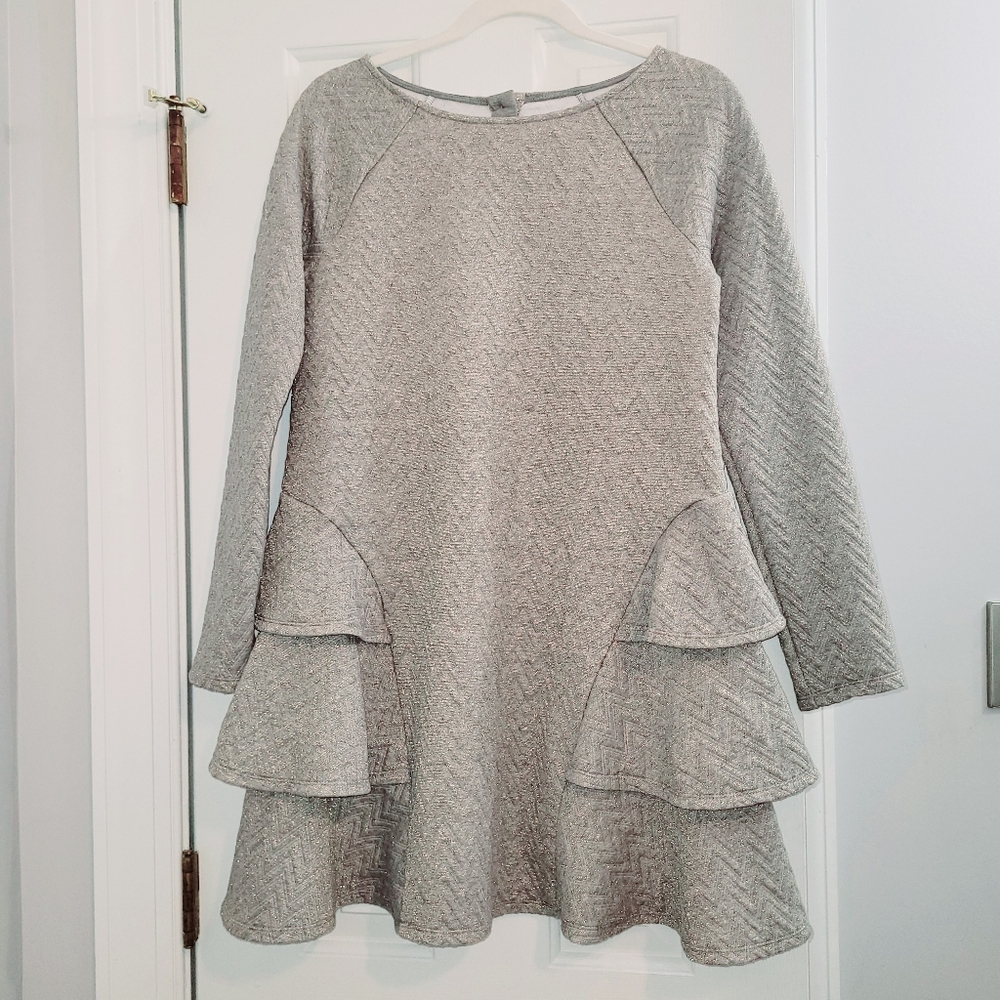 Cat & Jack Gray with Metallic Shimmer Long Sleeve Plus Size Dress
